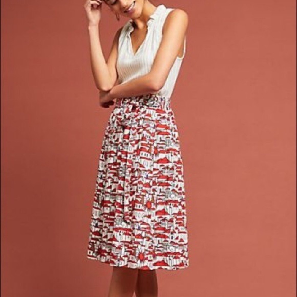 Anthropologie Porridge Getaway Skirt w House Print